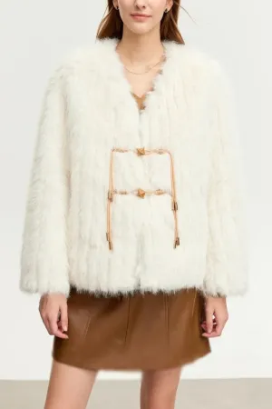 Fur Coat Whit V-Neck