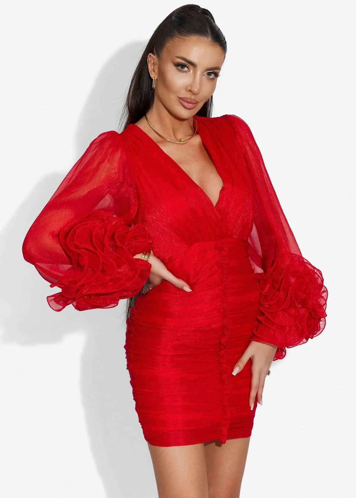 Geneva Pleated Ruffled Mini Dress
