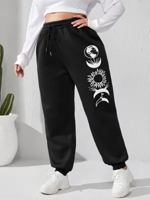 Graphic Drawstring High Waist Long Plus Size Sweatpants