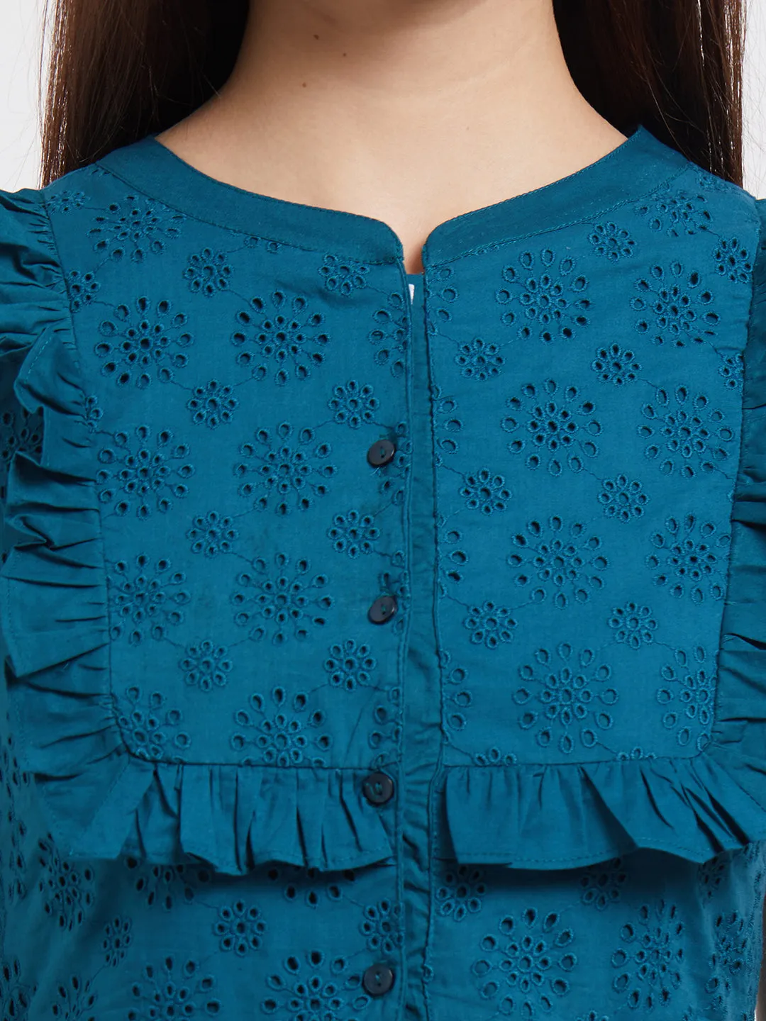 Green Self Design Dress