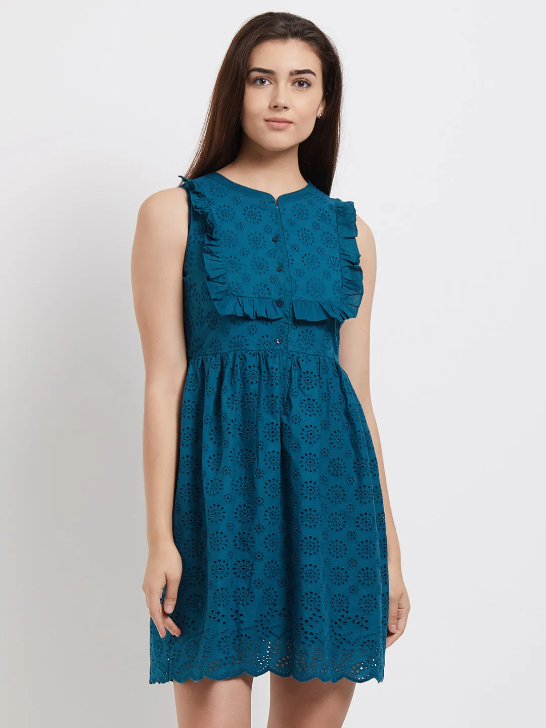 Green Self Design Dress
