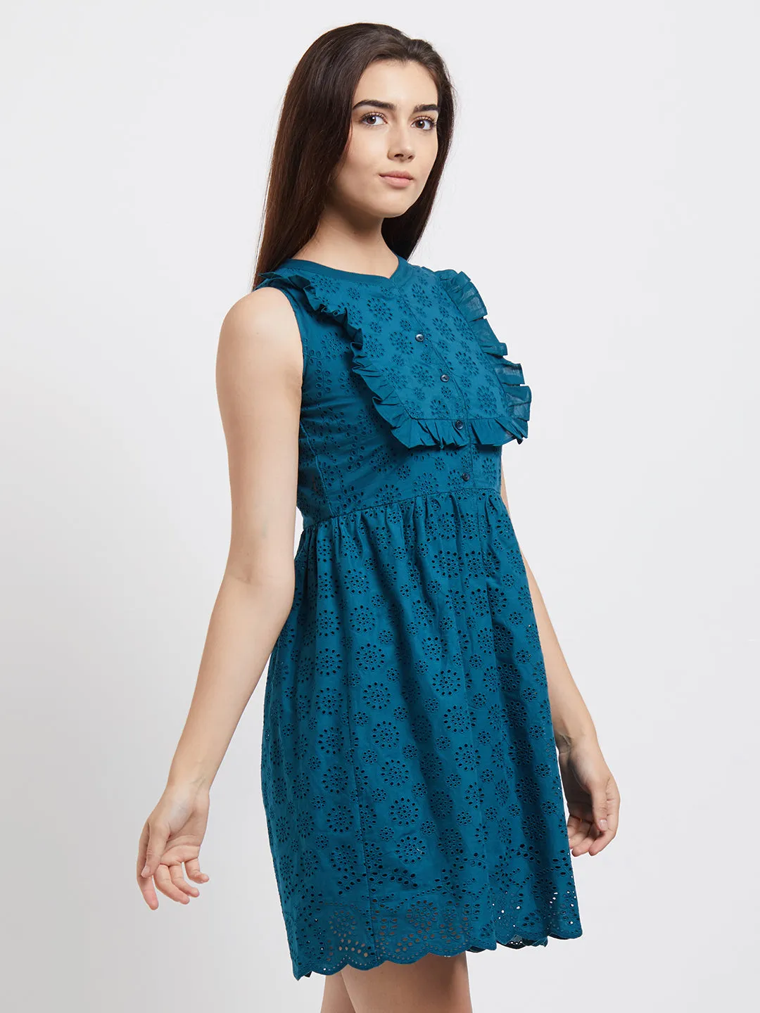 Green Self Design Dress