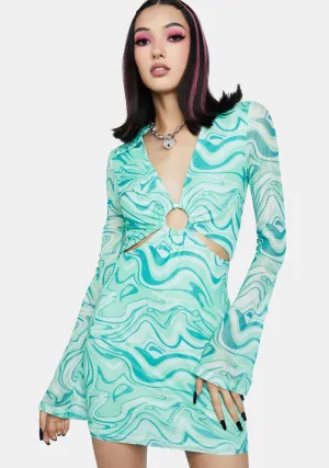Green Swirl Print Mini Dress