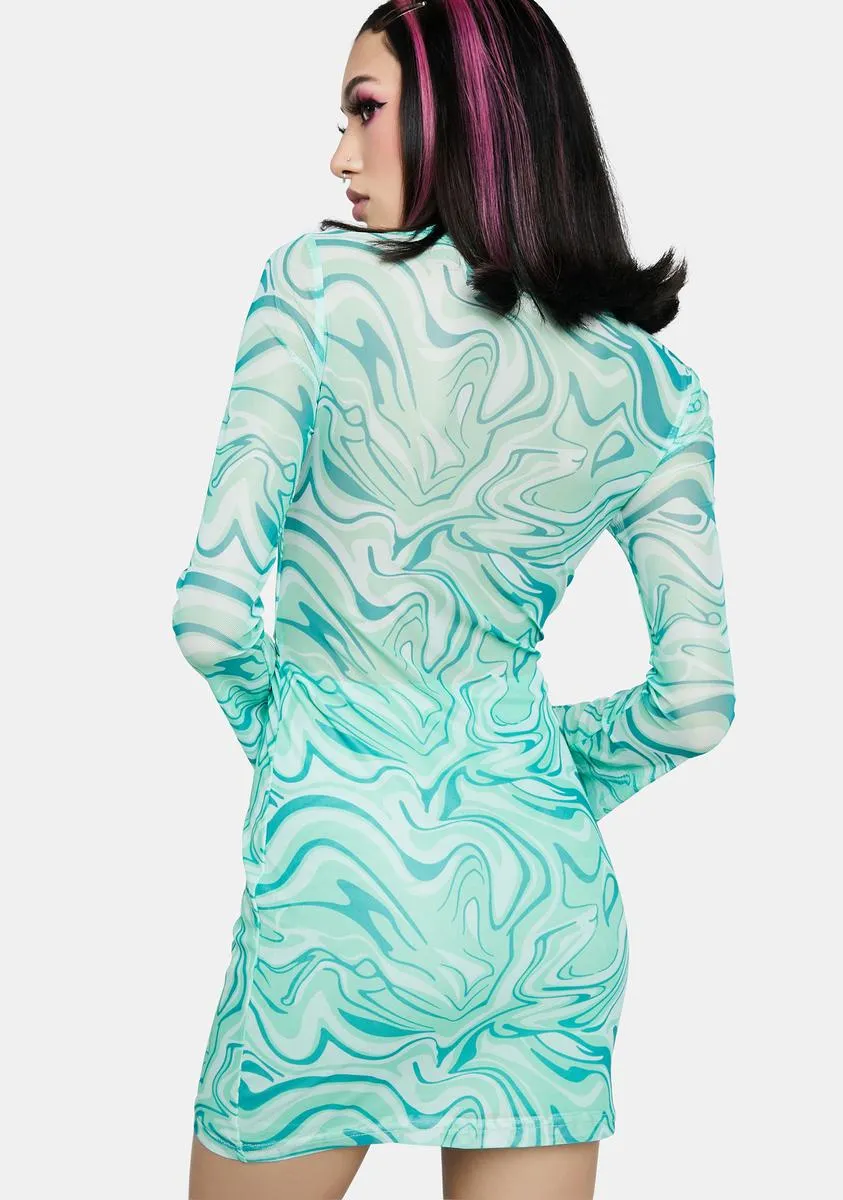 Green Swirl Print Mini Dress