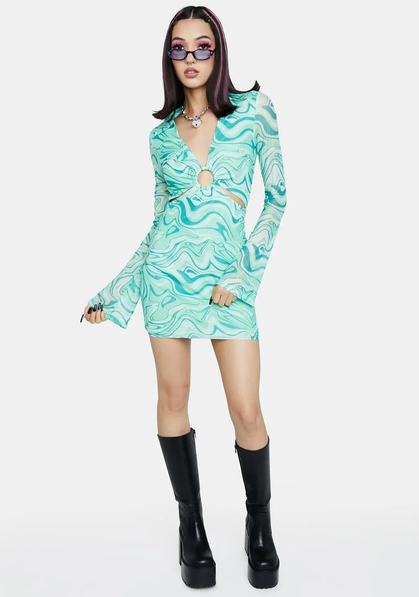Green Swirl Print Mini Dress