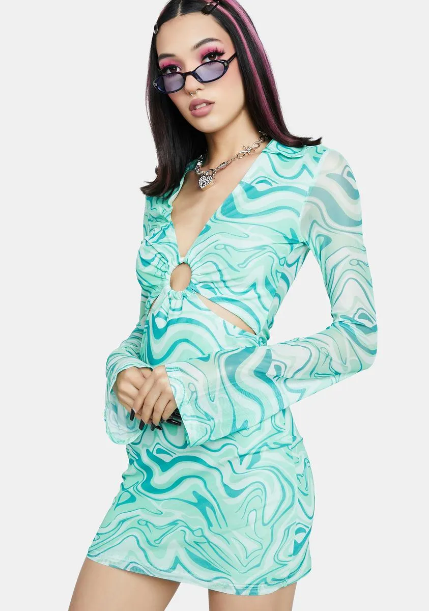 Green Swirl Print Mini Dress