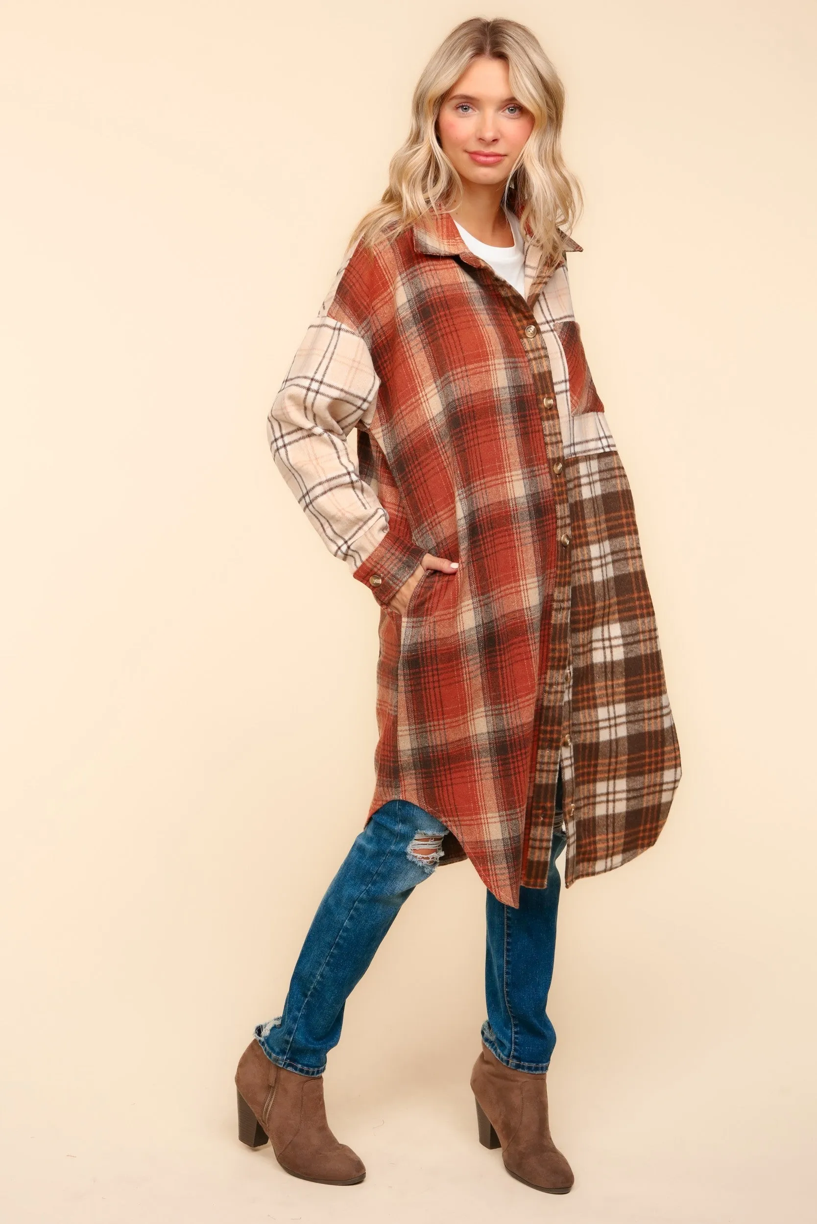 Hazel Blues® |  Flannel Plaid Oversized Shacket with Pockets