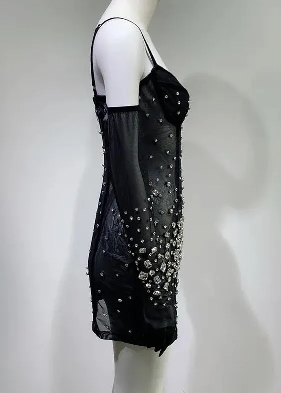 Hester Rhinestone Embroidery Sheer Dress