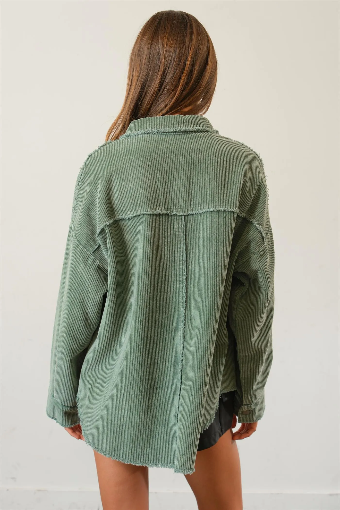 HF25A748-Washed Corduroy Frayed Shacket