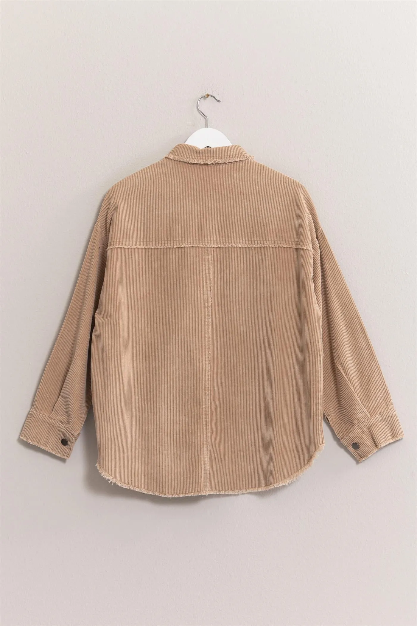 HF25A748-Washed Corduroy Frayed Shacket