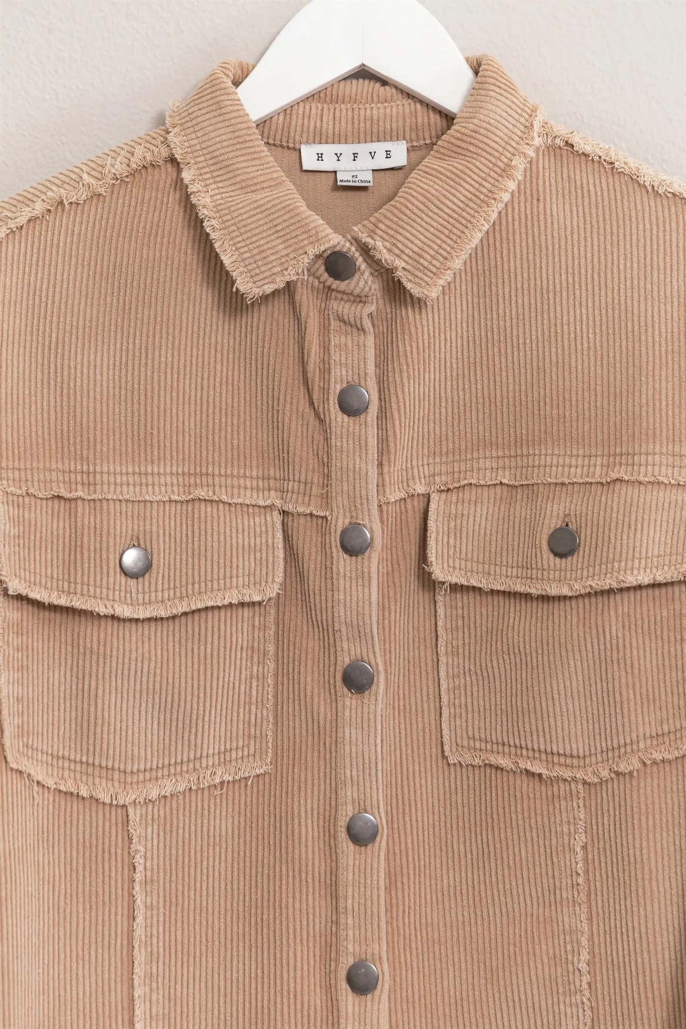 HF25A748-Washed Corduroy Frayed Shacket