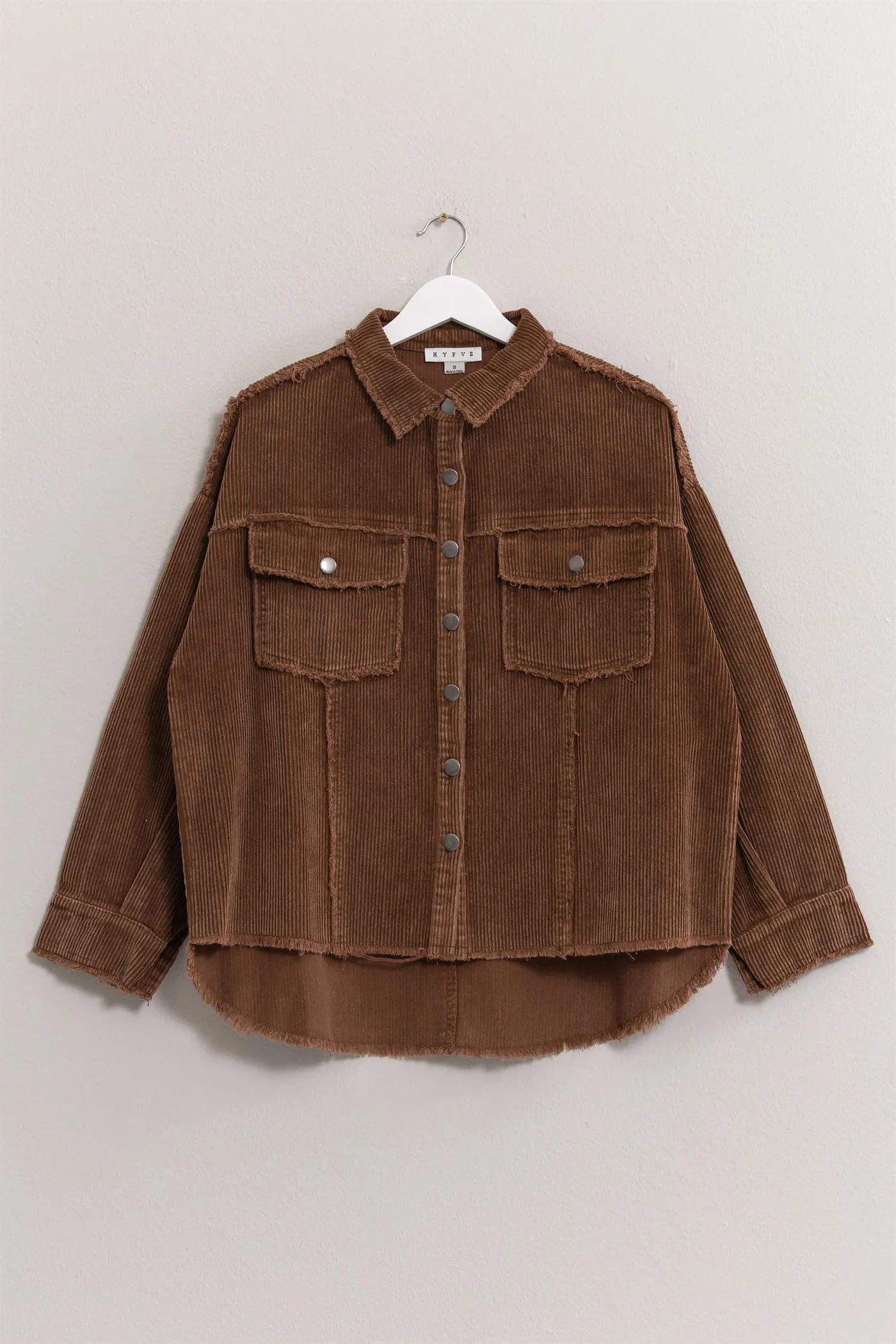 HF25A748-Washed Corduroy Frayed Shacket