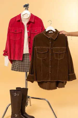 HF25A748-Washed Corduroy Frayed Shacket
