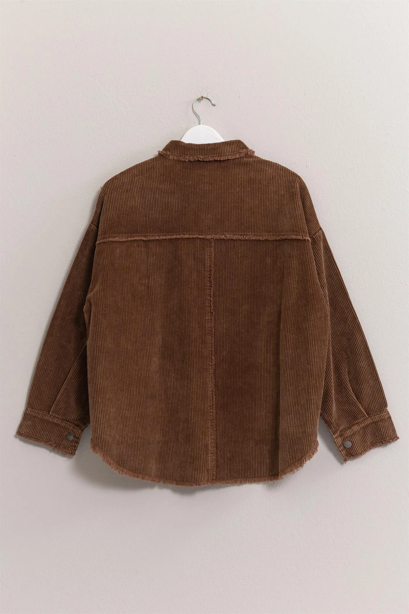 HF25A748-Washed Corduroy Frayed Shacket