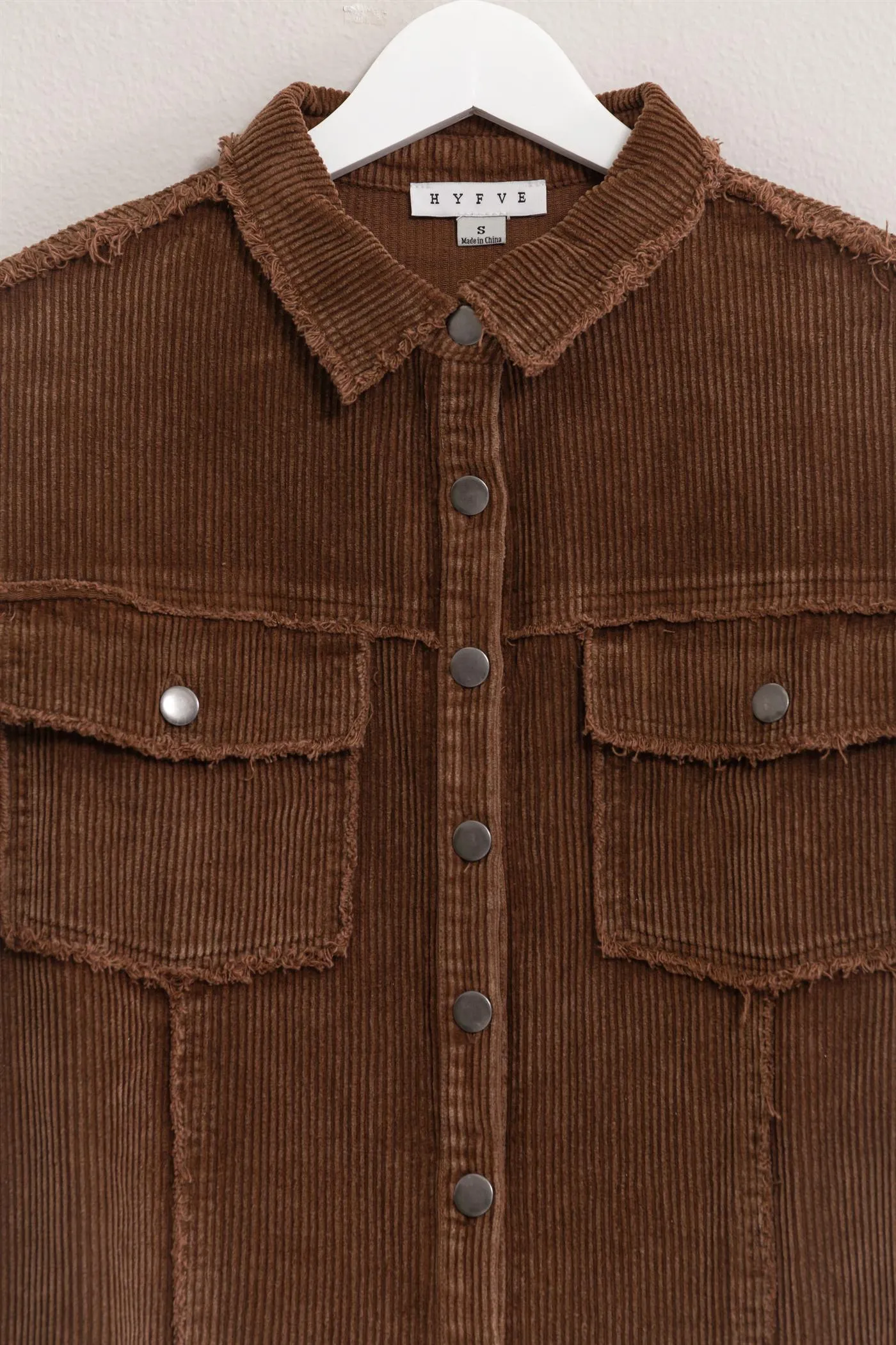 HF25A748-Washed Corduroy Frayed Shacket