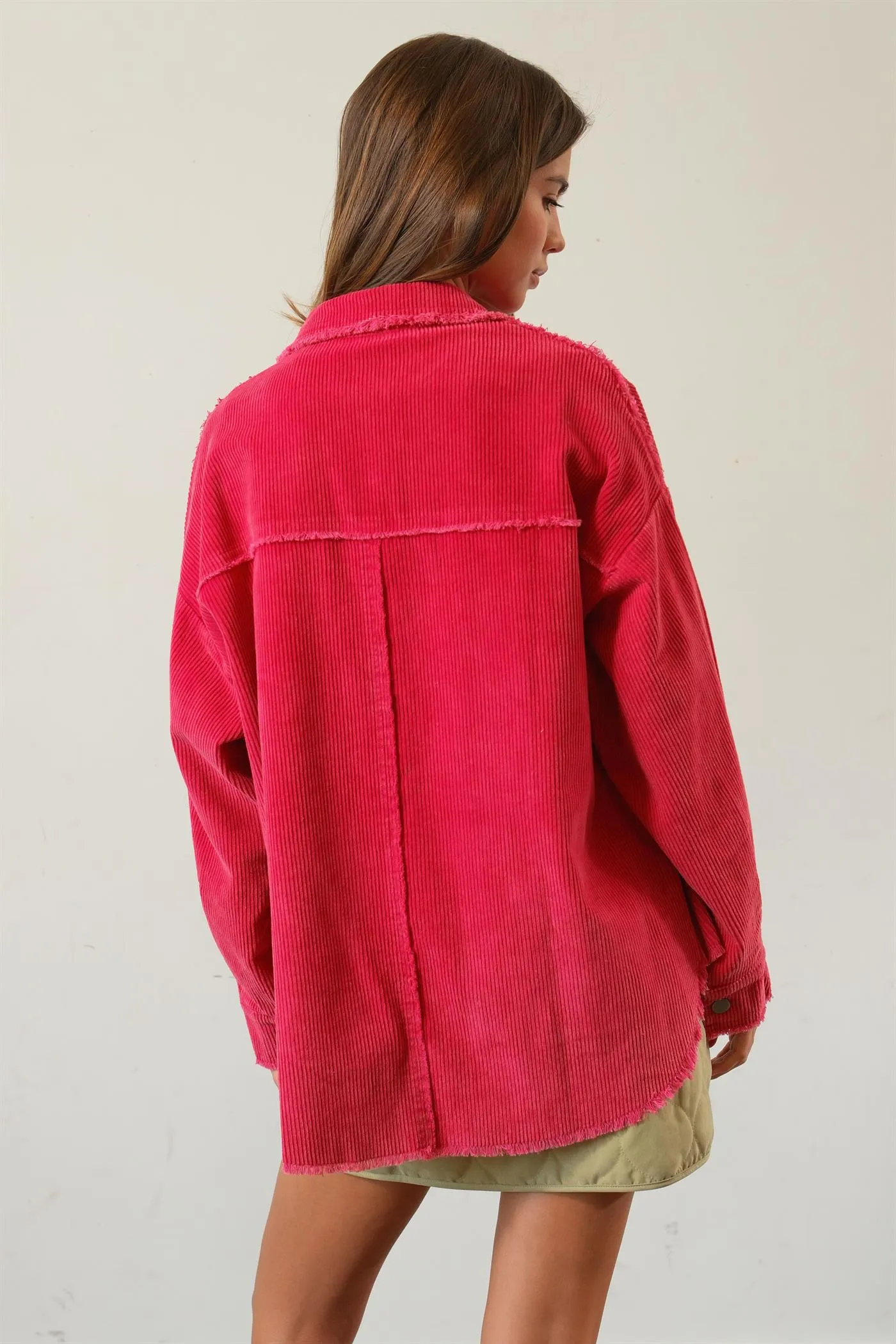 HF25A748-Washed Corduroy Frayed Shacket
