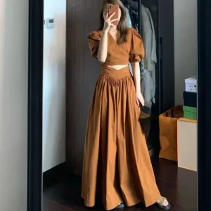 Hnzxzm 2024 Summer Camisole Blouse Bodycon Skirt Two-piece Set Hollow Out Dress