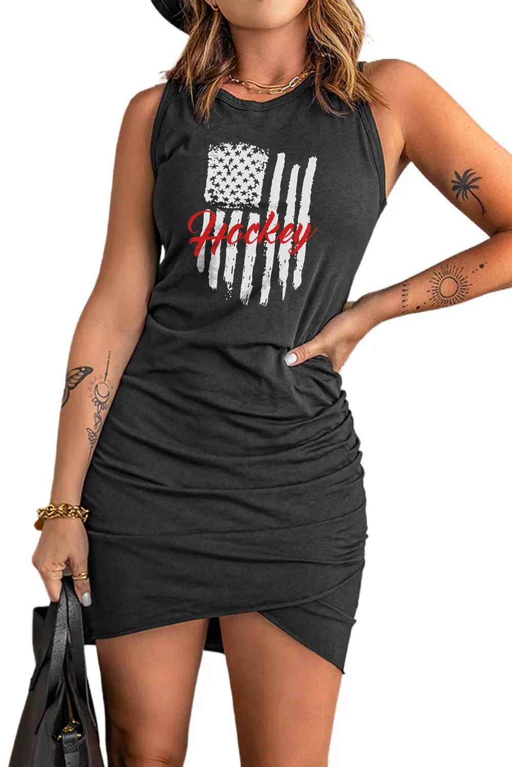 Hockey American Flag Ruched Sleeveless Bodycon Mini Dress