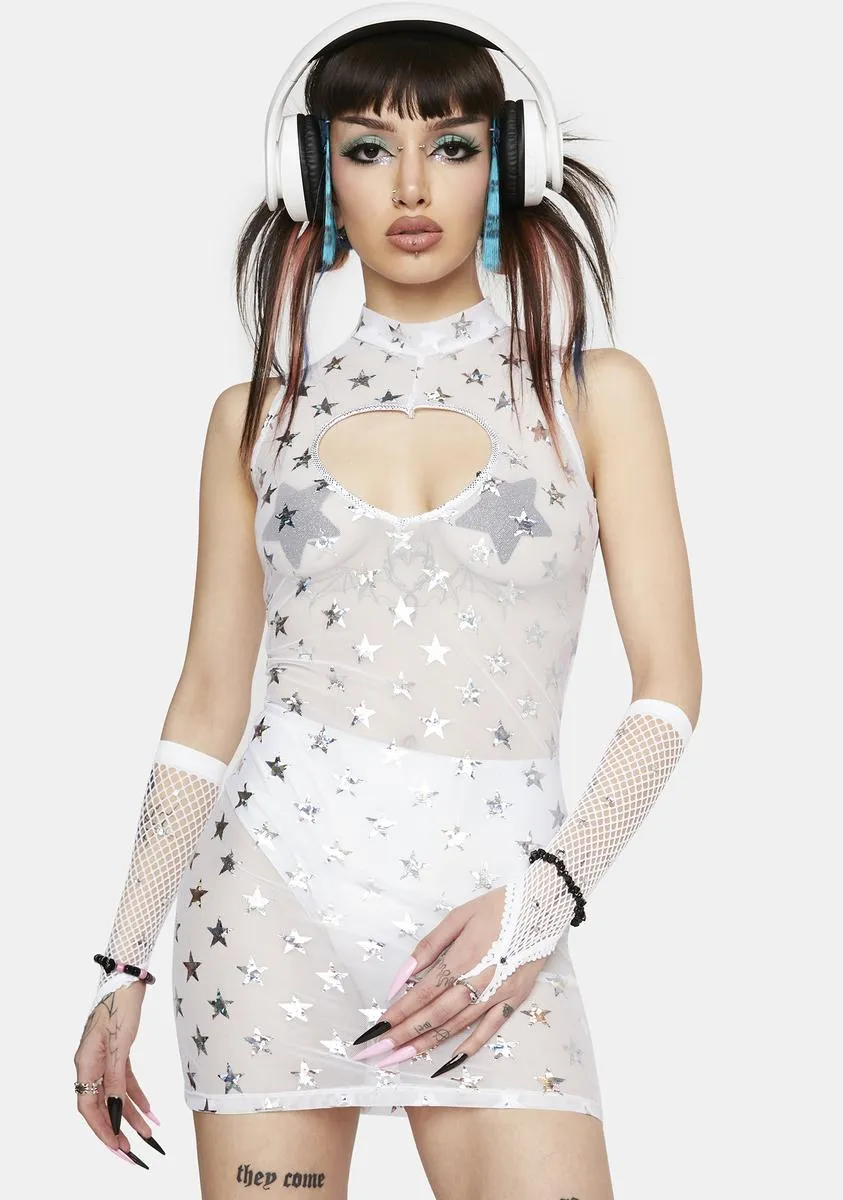 Holo Stars Mesh Mini Dress