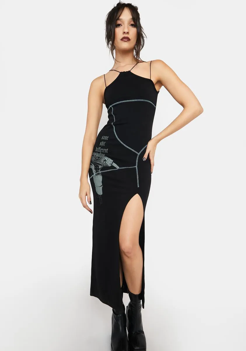 Iris Color Stitch Maxi Dress