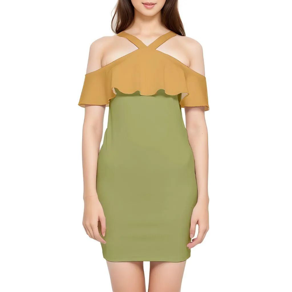 Jana Color Block Reversible Strap Off Shoulder Bodycon Dress
