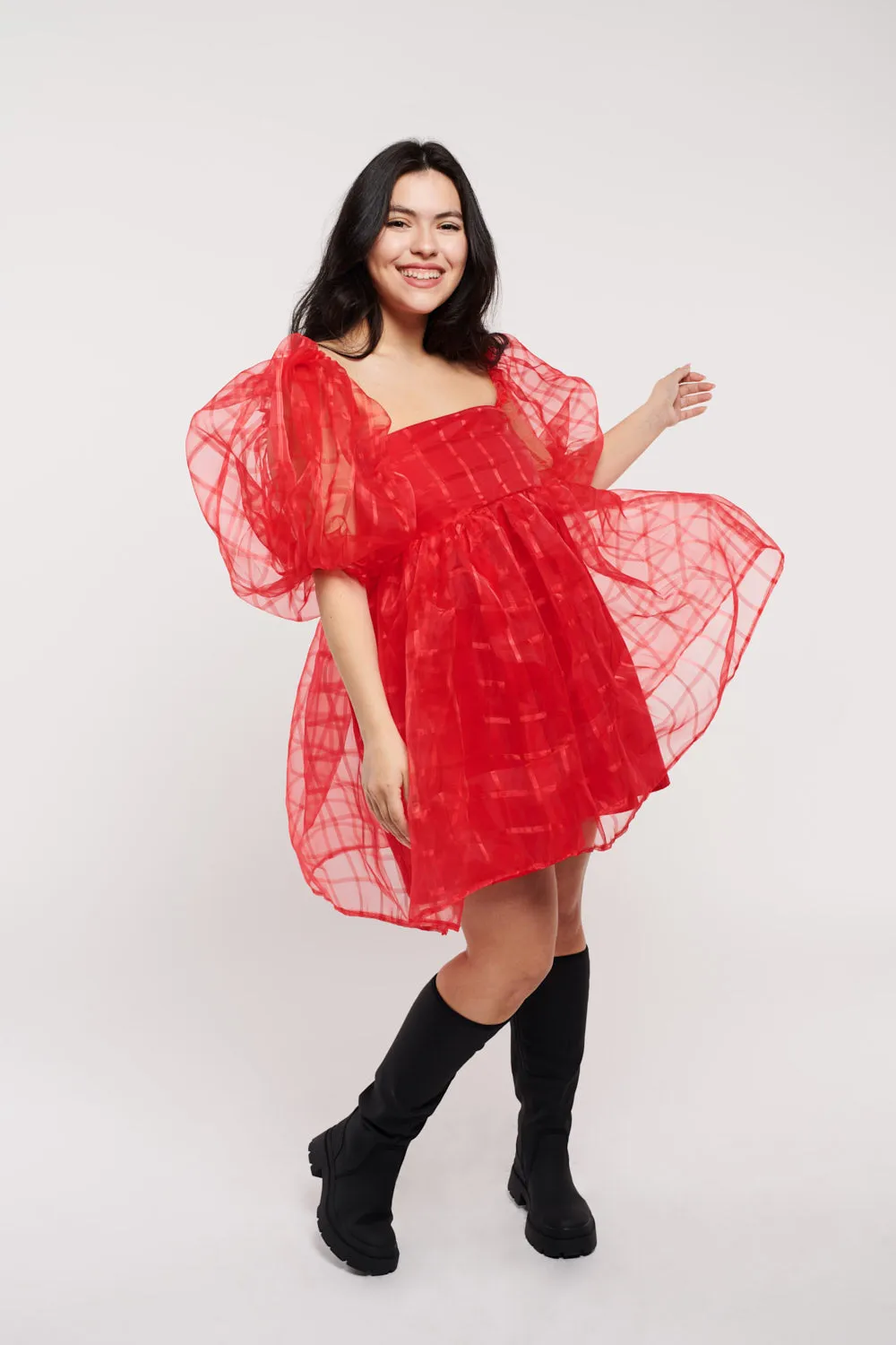 Jean Red Monochromatic Plaid Organza by Madeline Marie