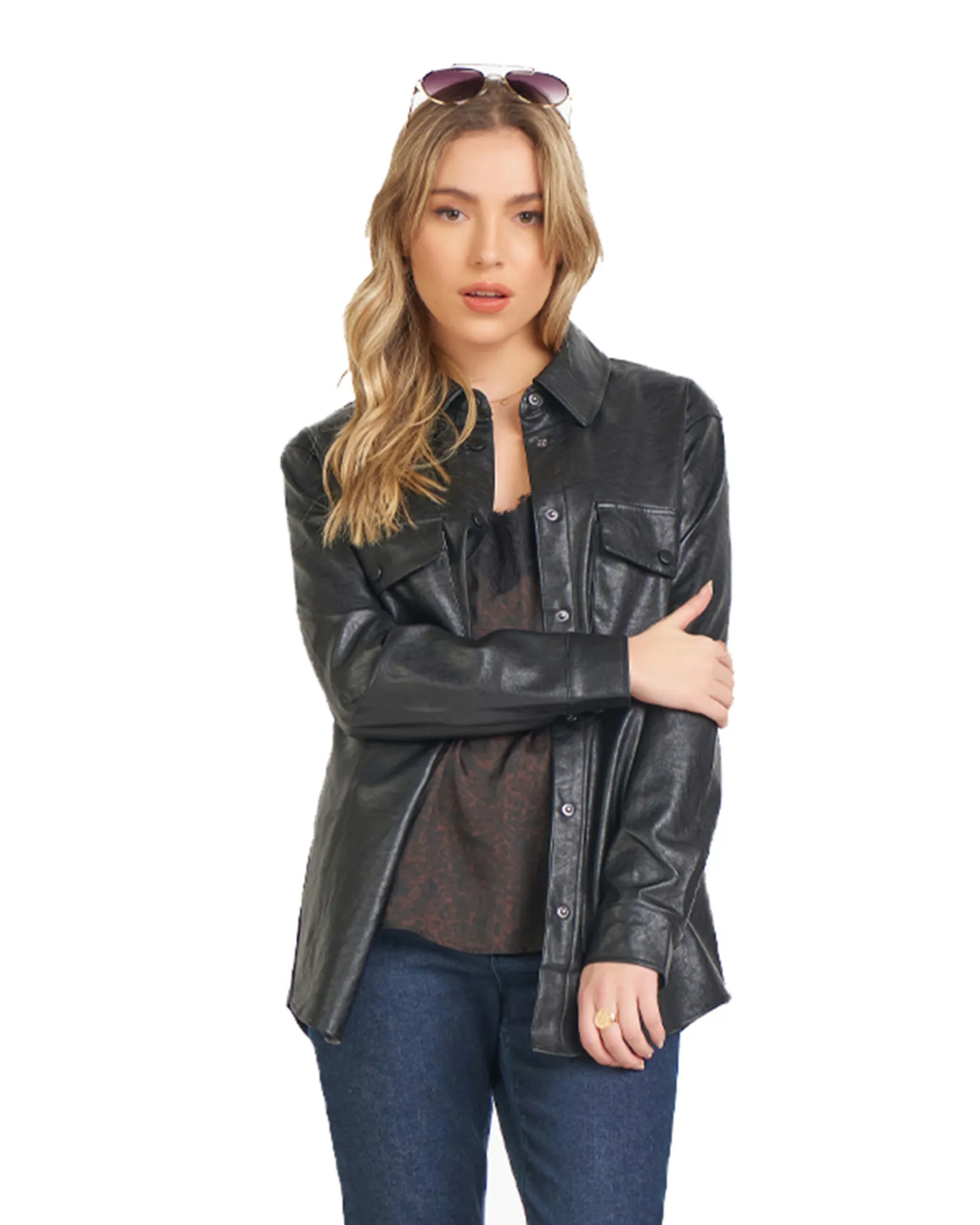 Joanna Faux Leather Shacket | Black