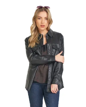 Joanna Faux Leather Shacket | Black