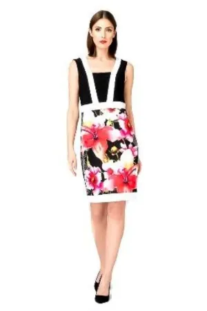 Joseph Ribkoff Black/Multi-Color Floral Print Sheath Dress 192642