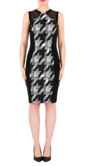 Joseph Ribkoff Black/White Hounds-Tooth Print Sleeveless Sheath Dress 191884