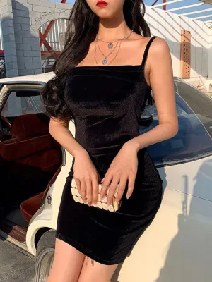 Lady In Love Black Velvet Bodycon Mini Dress