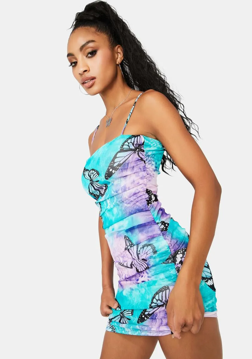 Lilac Butterfly Transformation Mini Dress