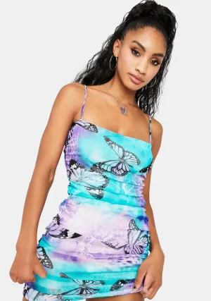 Lilac Butterfly Transformation Mini Dress