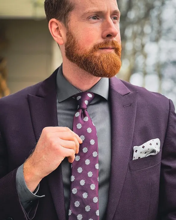 Little Falls Medallion Foulard Silk Tie, Purple / Silver