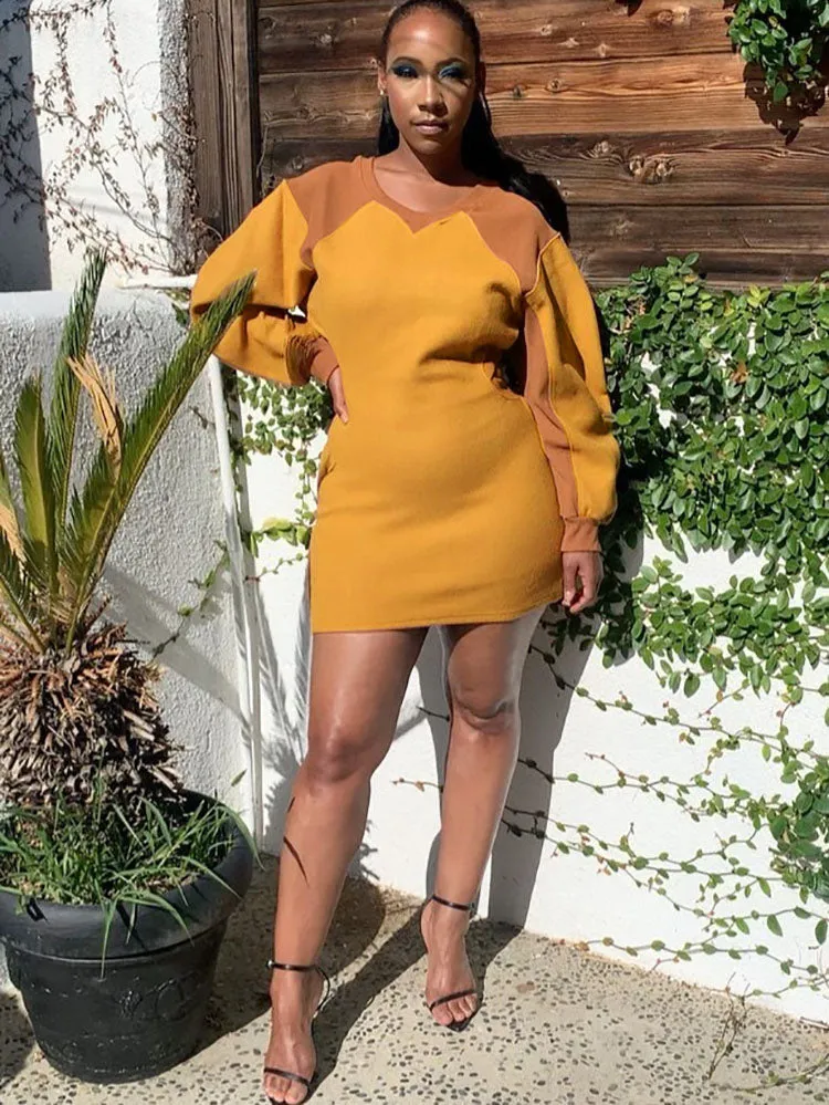 Long Sleeves Round Neck Mini Dresses