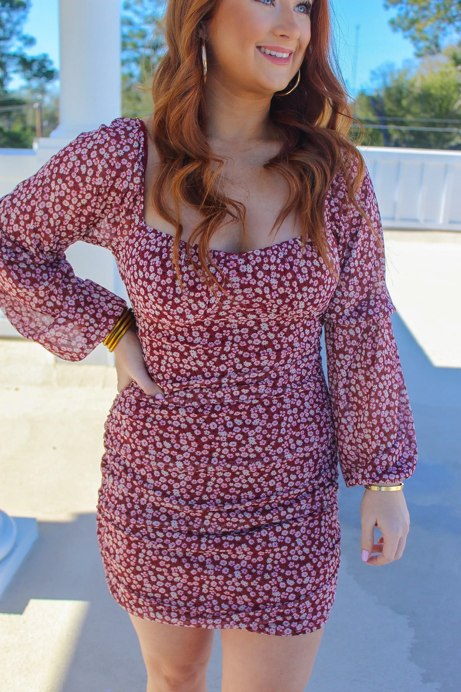 Love In The Air Floral Dress- Burgundy