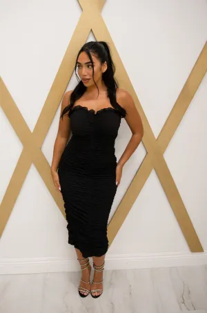 Lucia Strapless Midi Dress (Black)