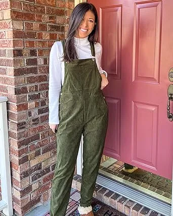LUVAMIA Women's Fashion Adjustable Strap Overall Pocket Bib Overall Tapered Leg Classic Overall