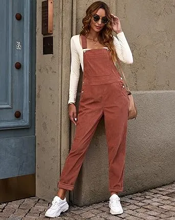 LUVAMIA Women's Fashion Adjustable Strap Overall Pocket Bib Overall Tapered Leg Classic Overall