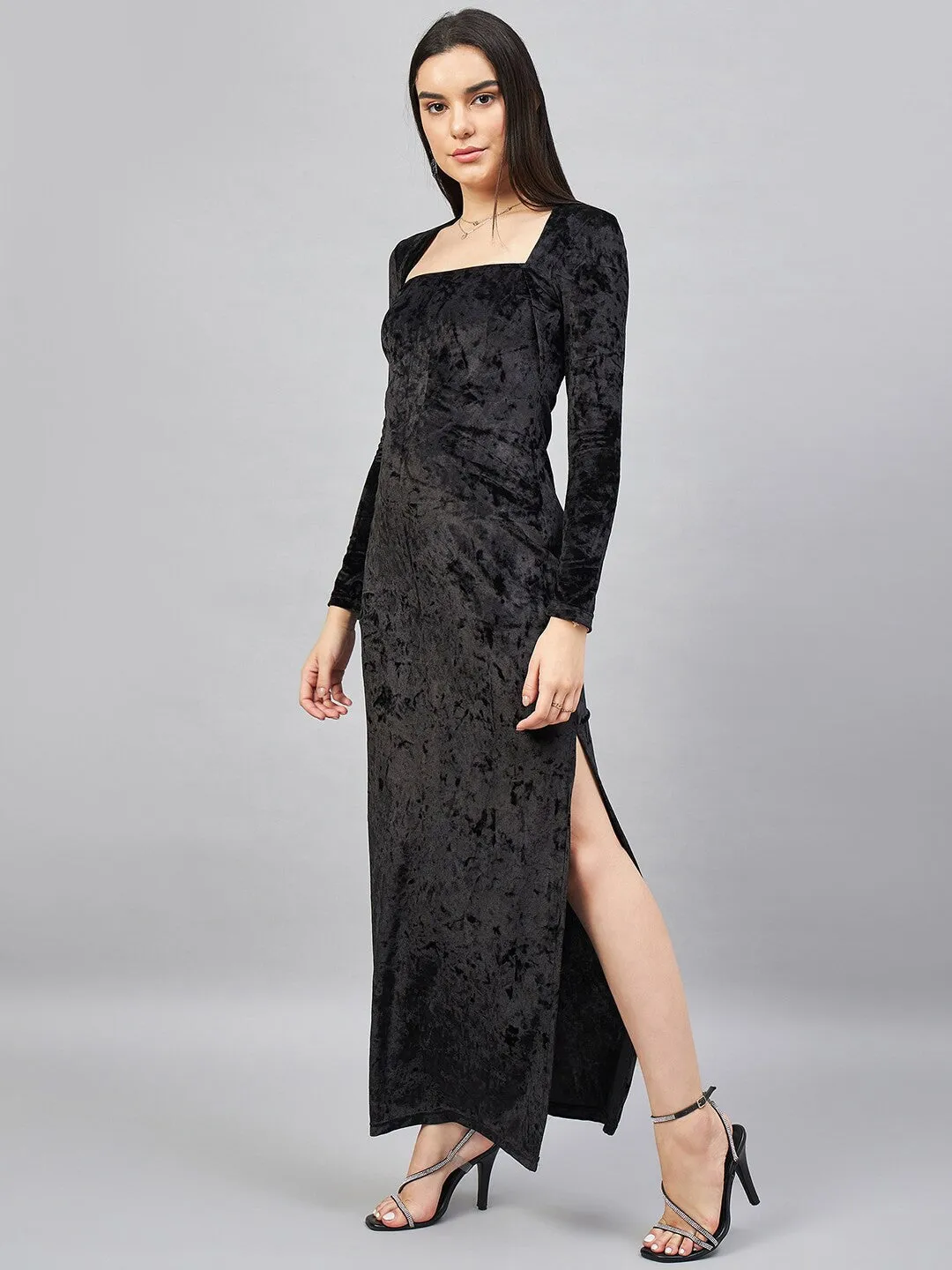 Luxe Black Velvet Maxi Dress
