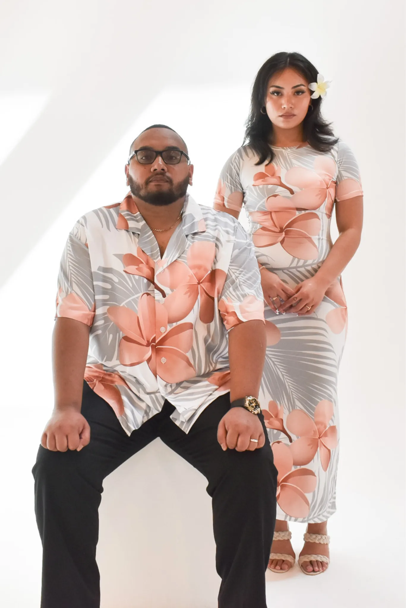 MALOSI SHIRT - COLLARED BUTTON UP SHIRT - WHITE & BROWN FLORAL PATTERN