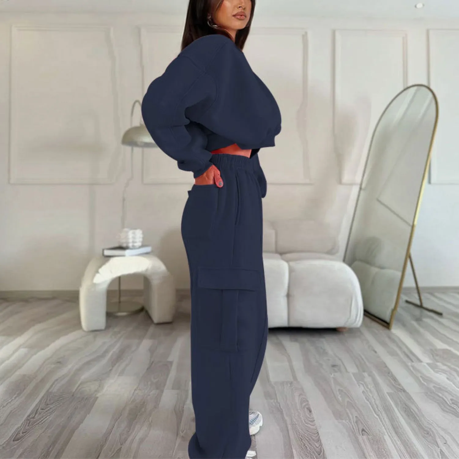 MALYBGG Women's New Autumn Set: Round-Neck Sweatshirt & Loose Pocketed Pants ZZ-27775