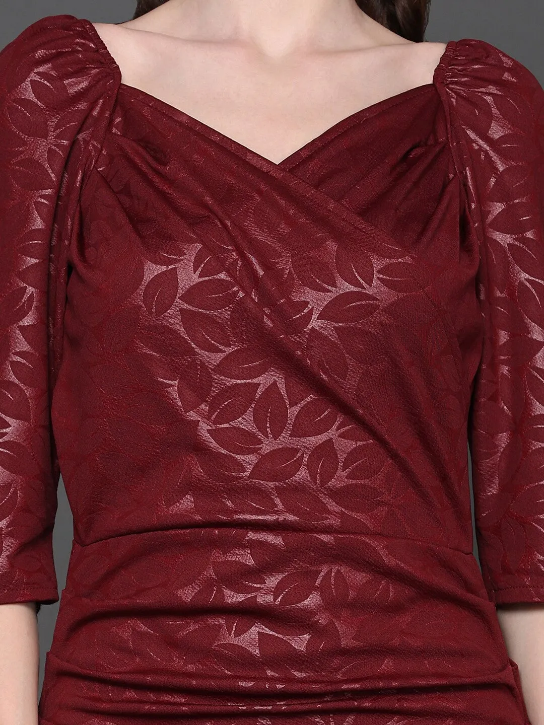 Maroon Floral Printed Bodycon Dress
