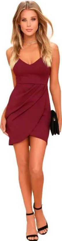 Maroon Solid Sleeveless Bodycon Dress