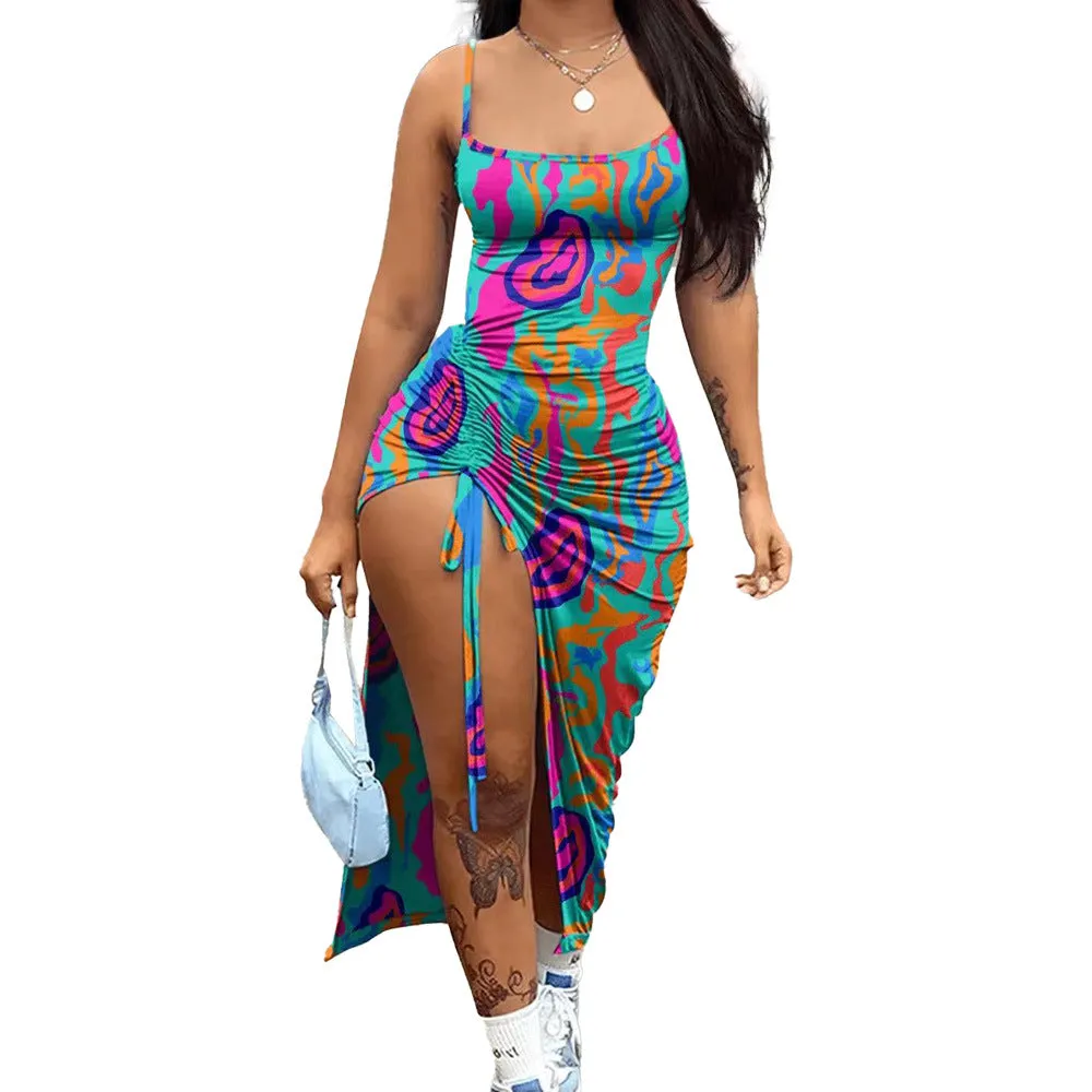 MB FASHION PRINTED SPAGHETTI STRAP DRESS 202348 PRE-ORDER