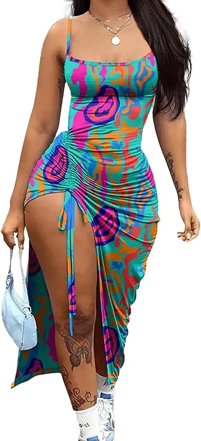 MB FASHION PRINTED SPAGHETTI STRAP DRESS 202348 PRE-ORDER