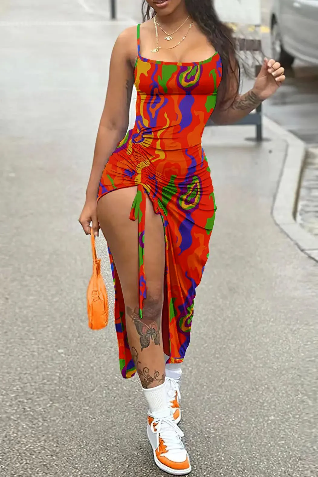 MB FASHION PRINTED SPAGHETTI STRAP DRESS 202348 PRE-ORDER