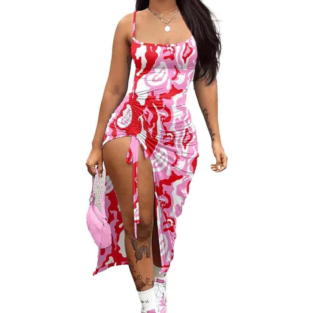 MB FASHION PRINTED SPAGHETTI STRAP DRESS 202348 PRE-ORDER