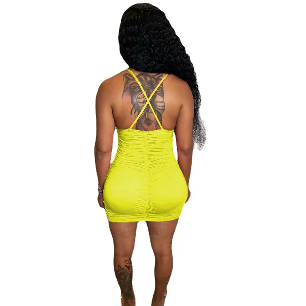 MB FASHION Ruched Bodycon Mini Dress with Tie Front Detail 9298R