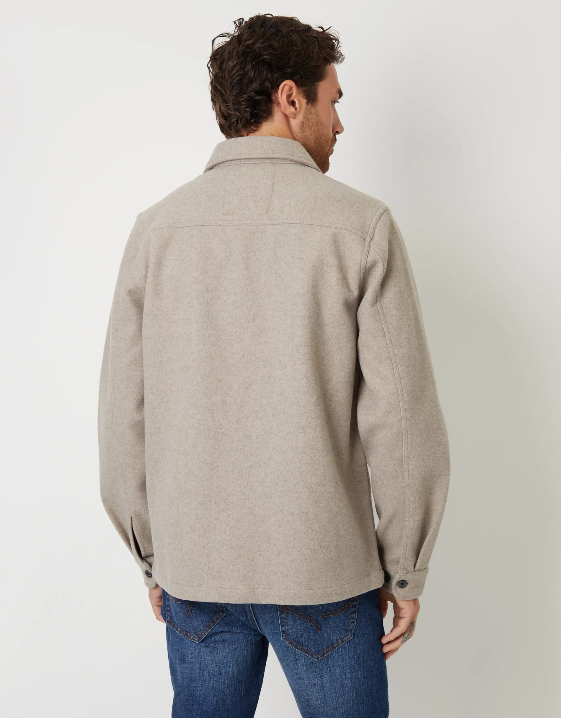 Men's Beige Faux Wool Button Up Shacket